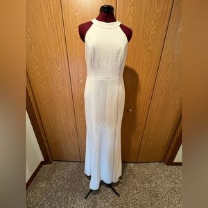 Anthropologie BHLDN Ivory Juliana High-Neck Side-Slit Stretch Crepe Maxi Dress